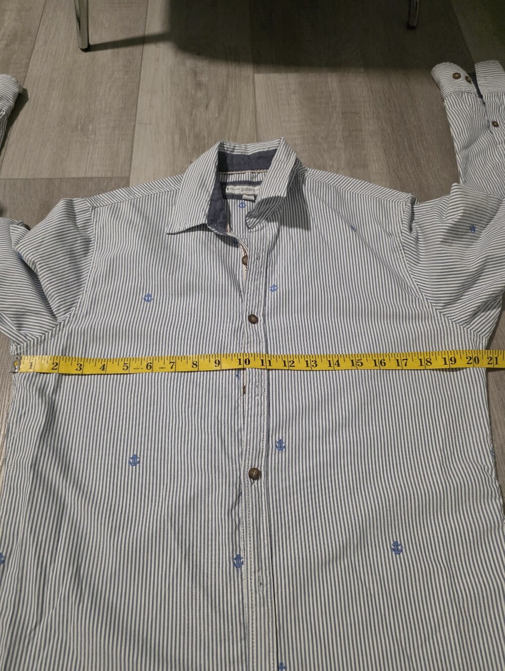 PD&C Men’s Blue White Striped Anchor Button Down Shirt Small Nautical - Picture 10 of 12